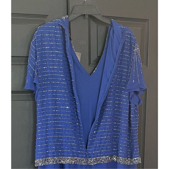 J Kara Women's Plus Size Faux Wrap Long Dress W/Flutter Sleeve - Picture 7 of 7